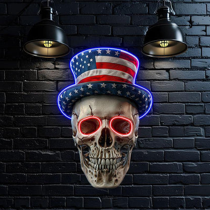 Smiling Skull with American Flag Hat and Glasses: neon signs A Fun and Patriotic Decor!