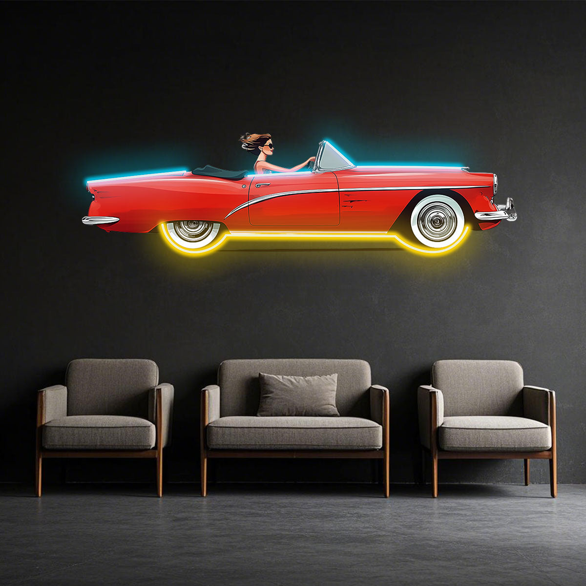 Vintage Red Car Neon Sign, Car Neon Wall Art, Classic Convertible LED neon light,Perfect for Car Lovers, Living Room and Car Stores.