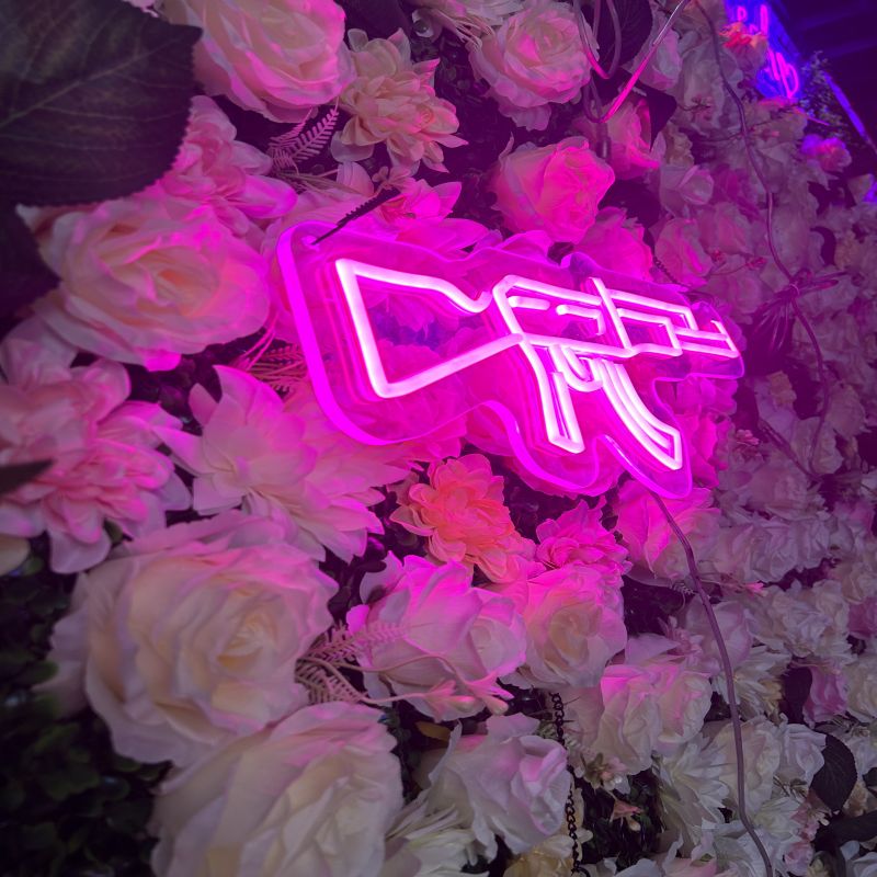 Pink Machine Gun Neon Sign - Bold LED Wall Light for Bedroom, Game Room, Club or Streetwear-Inspired Decor