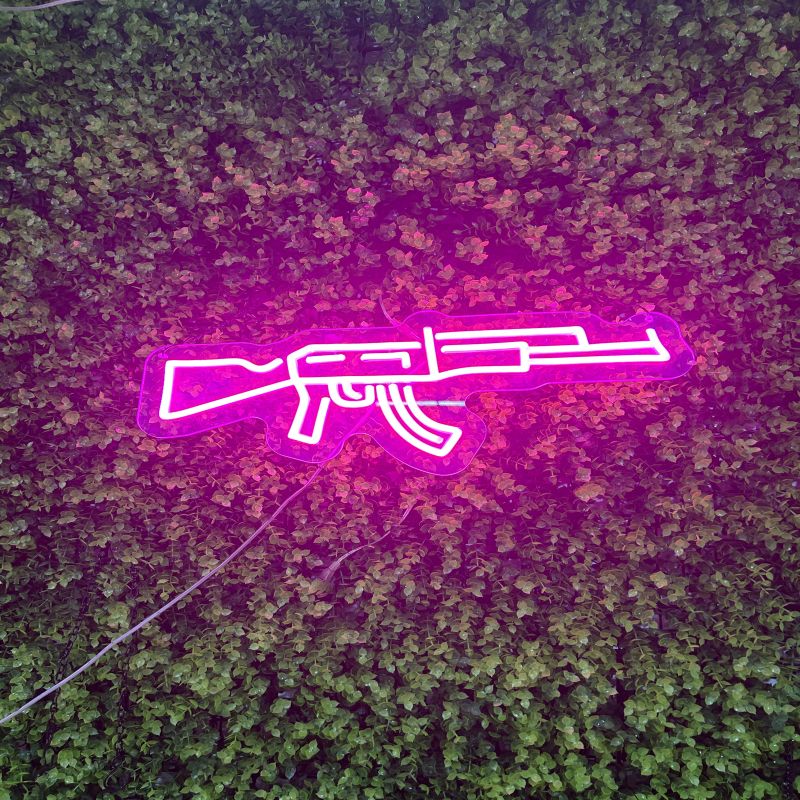 Pink Machine Gun Neon Sign - Bold LED Wall Light for Bedroom, Game Room, Club or Streetwear-Inspired Decor