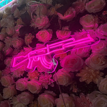 Pink Machine Gun Neon Sign - Bold LED Wall Light for Bedroom, Game Room, Club or Streetwear-Inspired Decor
