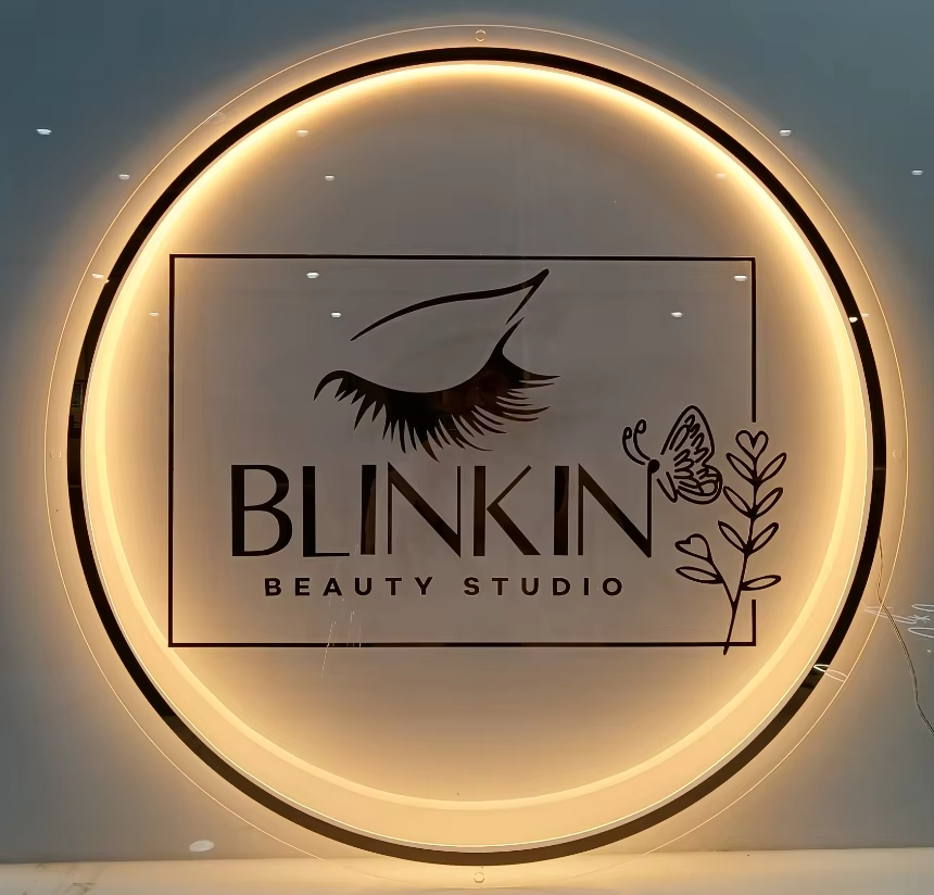 Custom Backlit Acrylic Beauty Logo Sign – Round Warm Light LED Wall Decor for Lash & Brow Studios