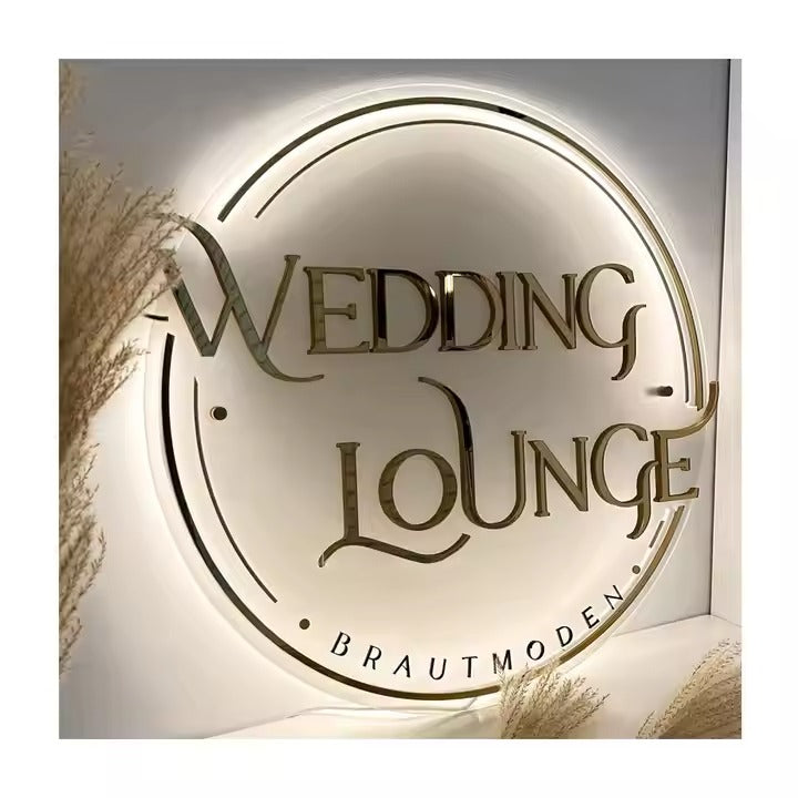 Custom Neon Logo Sign Personalized Mirror Sign Round Acrylic Sign Illuminated Company Signage Backlit LED Business