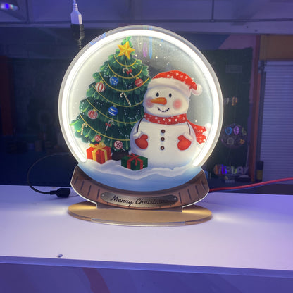 Snowman & Christmas Tree Crystal Ball Neon Light - Festive Holiday Decor, Magical Winter Scene, Perfect Gift for Christmas Home Decor