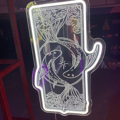 Pisces Zodiac Sign 3D Relief Neon Light - Customizable Aquarium Wall Art, Home Decor, Gift for Astrology Lovers
