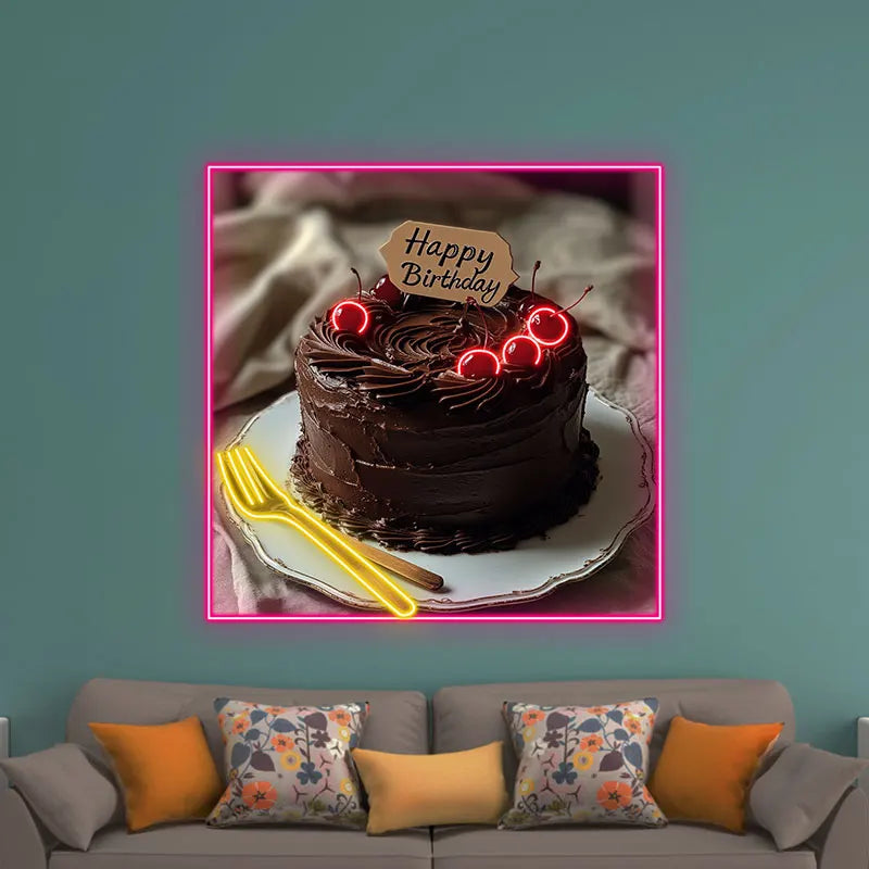 Chocolate Birthday Cake Neon Light, Perfect Decoration for Birthday, Bakery & Kitchen, Unique Gift for Chocolate Cake Lovers