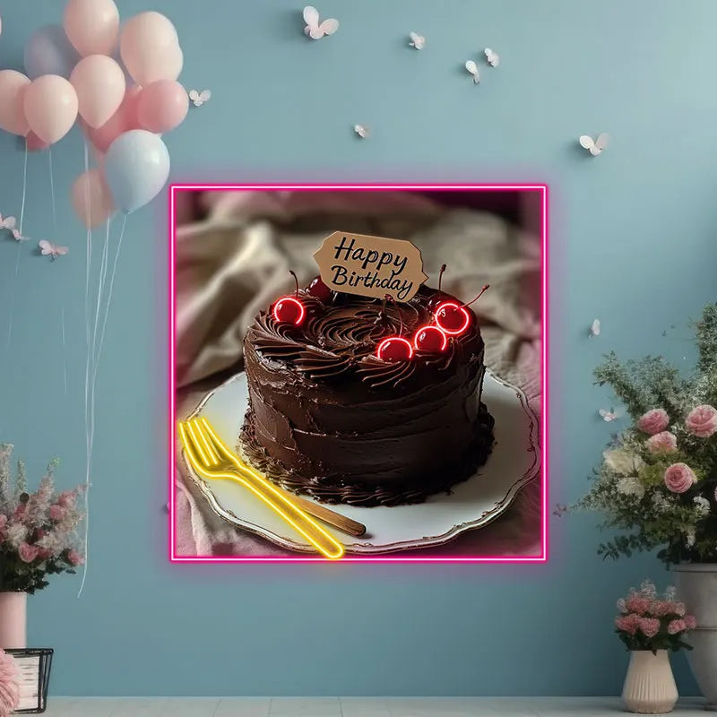 Chocolate Birthday Cake Neon Light, Perfect Decoration for Birthday, Bakery & Kitchen, Unique Gift for Chocolate Cake Lovers