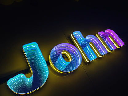 Toysign 3D Name Logo LED Infinity Mirror, Custom Business Logo Sign, Infinity Mirrors Letter, Wall Mounted Infinity Mirror Light
