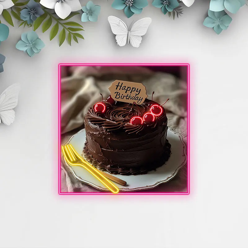 Chocolate Birthday Cake Neon Light, Perfect Decoration for Birthday, Bakery & Kitchen, Unique Gift for Chocolate Cake Lovers