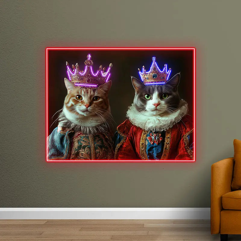 Cat King And Queen Wearing Purple Crowns Custom Neon Sign, Personalized LED Sign Light, Creative Gift Neon Light For Home Decor