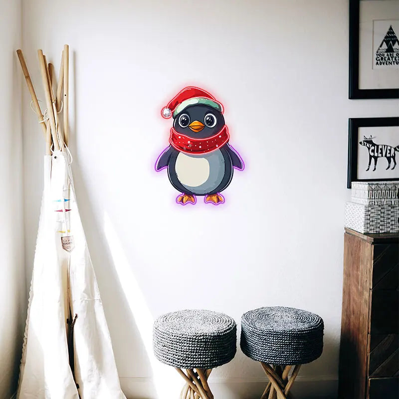 Christmas Penguin Neon Light - Adorable LED Light Decor for Holiday Parties, Kids' Rooms or Xmas Gifts | Festive Home Decoration