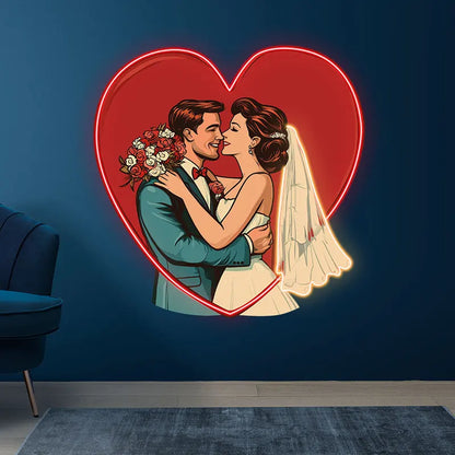 Wedding Hugging In Red Love Heart Custom LED Neon Light Sign