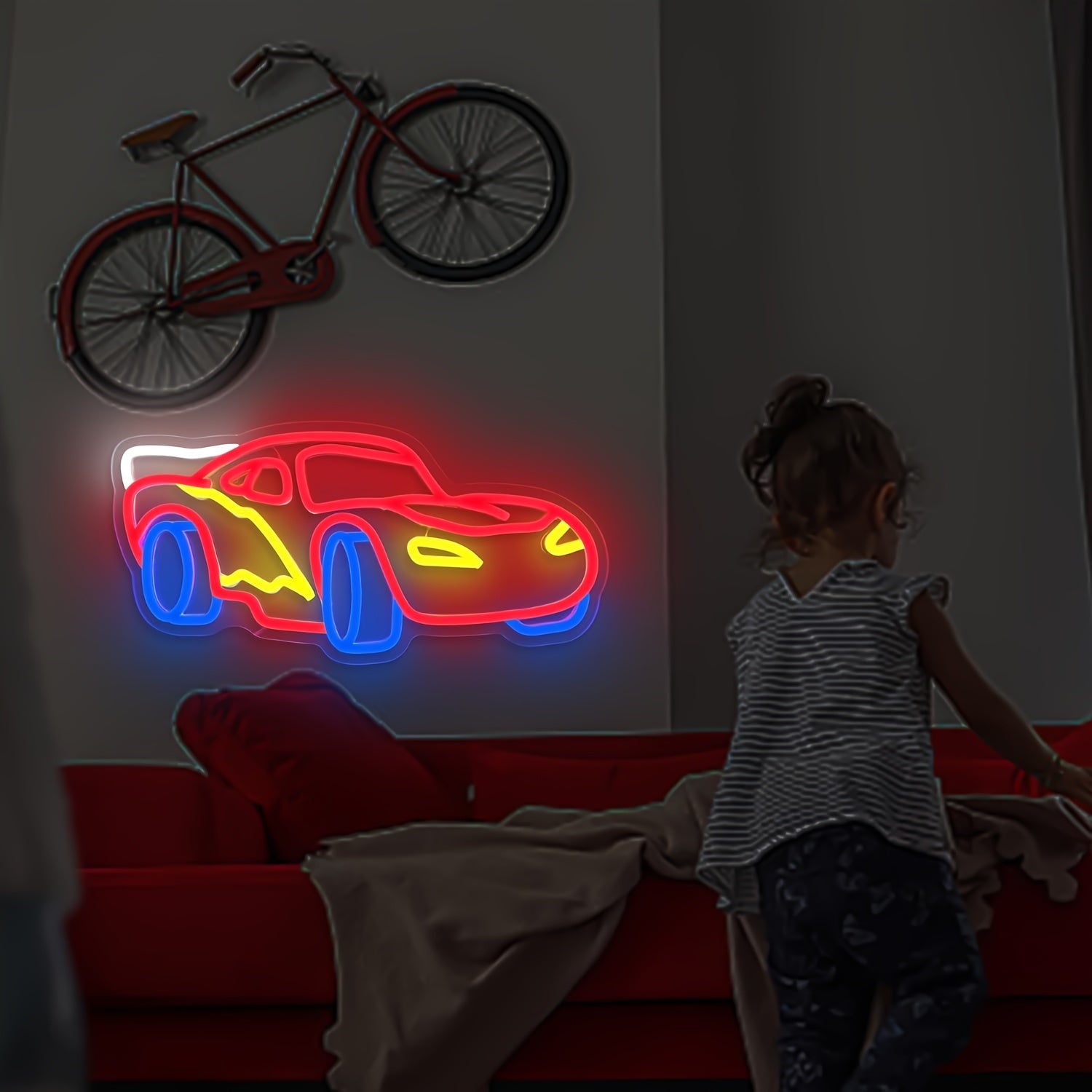 Red Sports Car Neon Sign - Cool Wall Decor for Boys' Bedroom, Birthday Gift, LED Neon Light for Kids and Teens