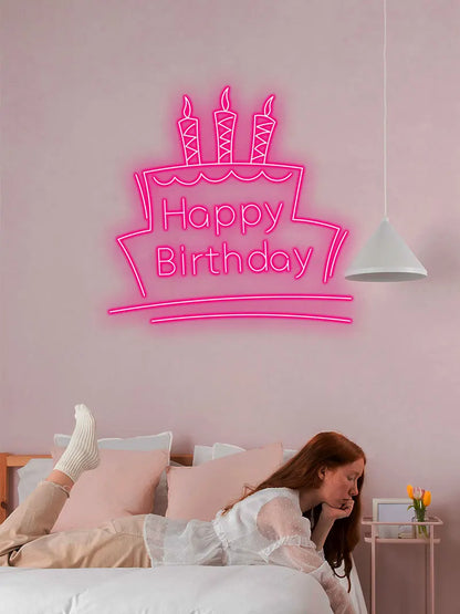 Toysign Neon Light, Happy Birthday Neon Sign with Cake & Candles - Perfect Party Decoration LED Light for All Ages, Unique Gift