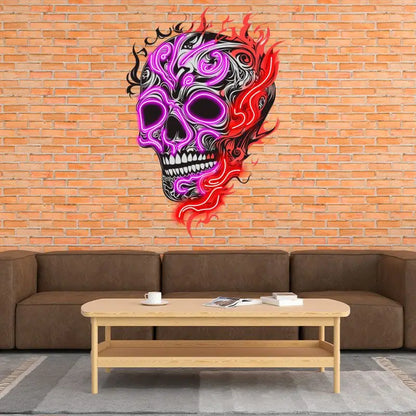 Skull With Weird Fire Neon Sign, Creative Wall Hanging Neon Light, Whimsical Halloween Decor