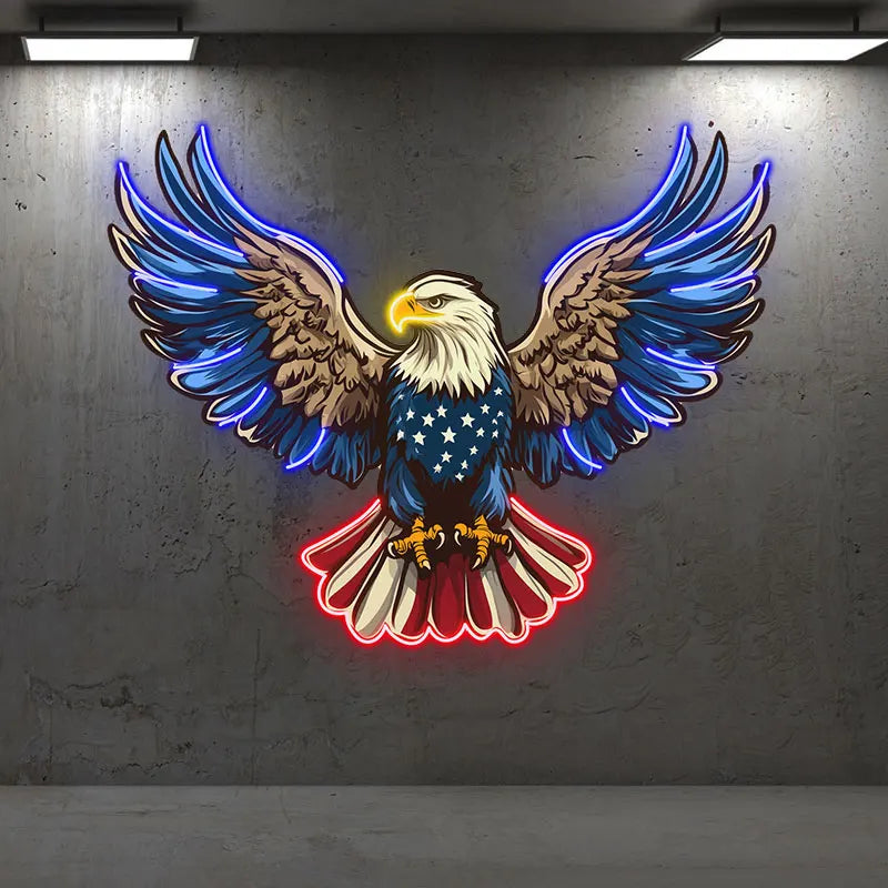 American Eagle Neon Light - Patriotic Wall Decor LED Sign, Stars & Stripes Design, Ideal for Living Room, Office or Man Cave