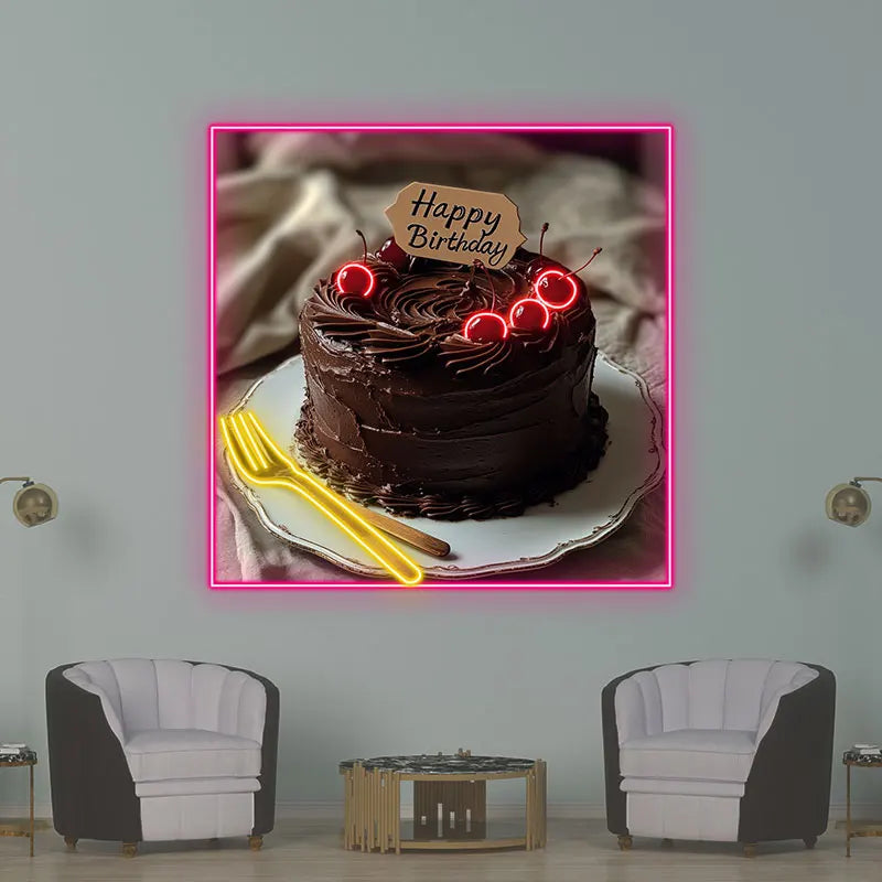 Chocolate Birthday Cake Neon Light, Perfect Decoration for Birthday, Bakery & Kitchen, Unique Gift for Chocolate Cake Lovers