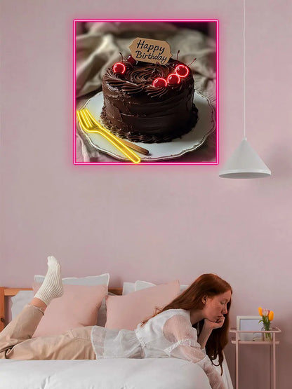 Chocolate Birthday Cake Neon Light, Perfect Decoration for Birthday, Bakery & Kitchen, Unique Gift for Chocolate Cake Lovers