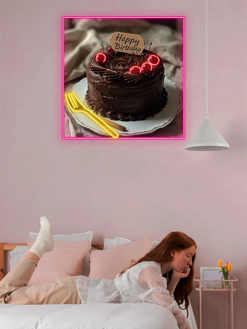 Chocolate Birthday Cake Neon Light, Perfect Decoration for Birthday, Bakery & Kitchen, Unique Gift for Chocolate Cake Lovers