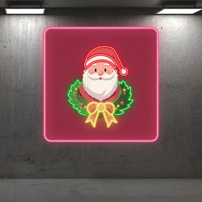 Santa Claus Neon Wreath Poster – Glowing Santa with Neon Wreath Design, Perfect for Festive Home or Office Christmas Decorations