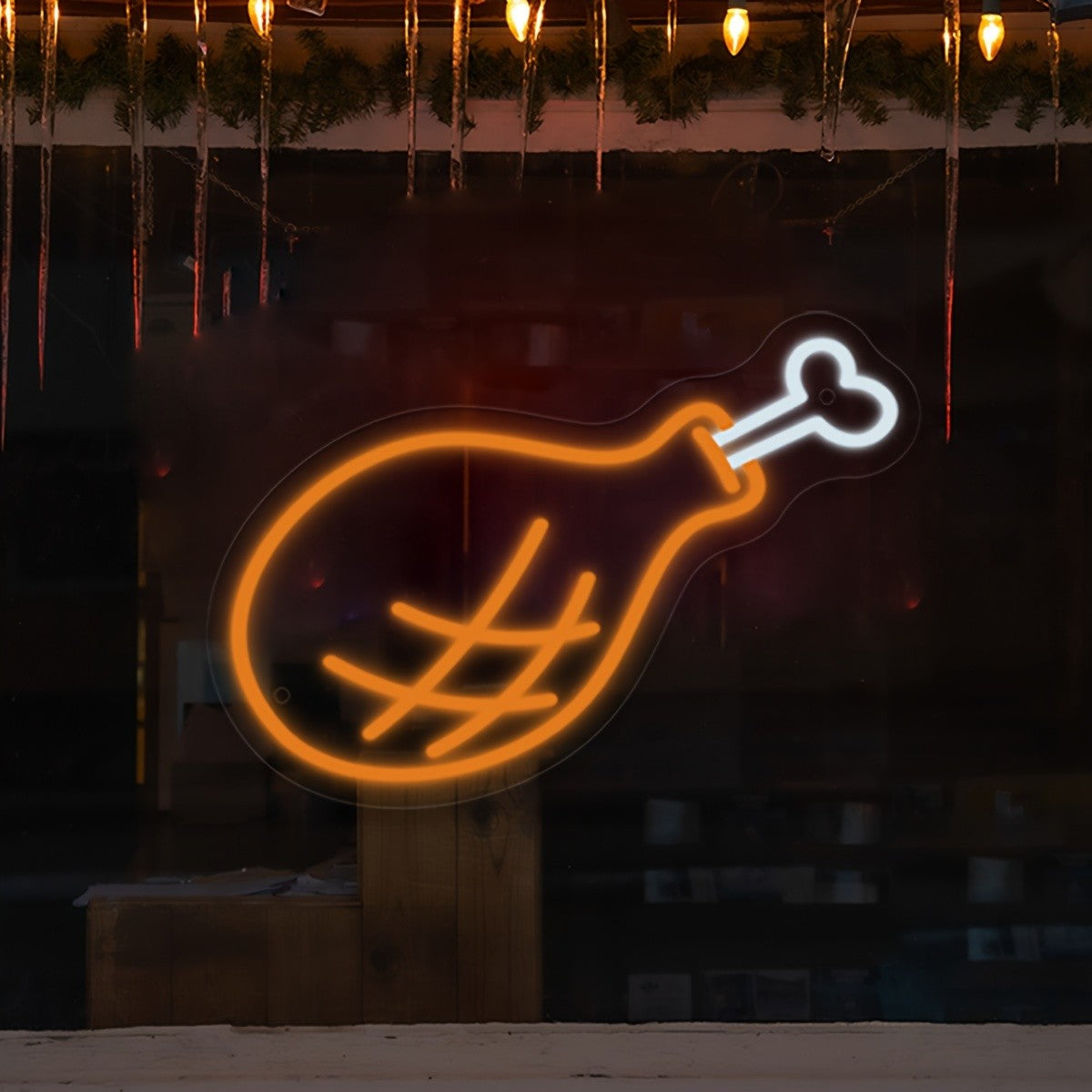 Chicken Leg Neon Sign LED Light – Food Icon Neon Wall Decor for Restaurant, BBQ Shop, Fried Chicken Store, Cafe, Takeaway Window Display, Cute Meat LED Sign for Kitchen or Bar