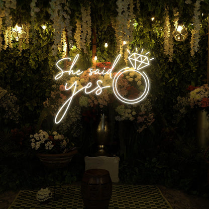 She Said Yes Neon Ring Sign, Custom Wedding Neon Sign LED Marriage Proposal Wall Decor Engagement Party Welcome Signage, Gift For Her