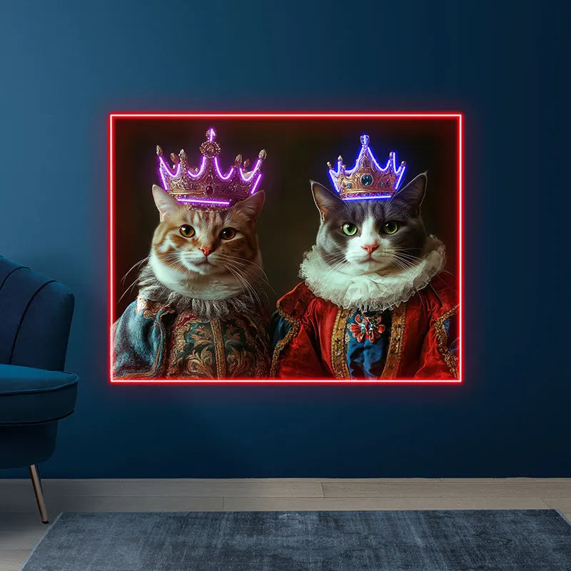 Cat King And Queen Wearing Purple Crowns Custom Neon Sign, Personalized LED Sign Light, Creative Gift Neon Light For Home Decor