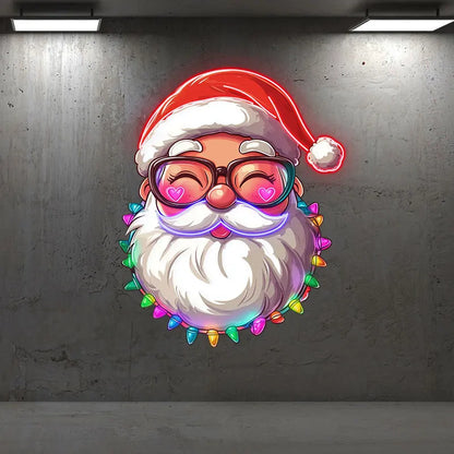 Santa Claus With Small Light Bulbs Neon Sign, LED Wall Light, Custom Neon Sign Light, Creative Neon Light For Christmas Decor