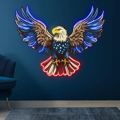 American Eagle Neon Light - Patriotic Wall Decor LED Sign, Stars & Stripes Design, Ideal for Living Room, Office or Man Cave