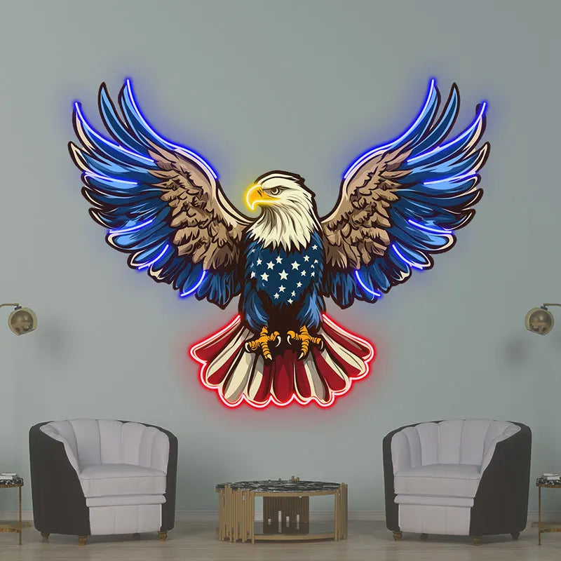 American Eagle Neon Light - Patriotic Wall Decor LED Sign, Stars & Stripes Design, Ideal for Living Room, Office or Man Cave