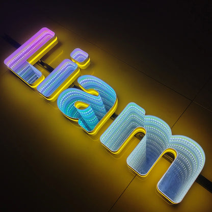 Toysign 3D Name Logo LED Infinity Mirror, Custom Business Logo Sign, Infinity Mirrors Letter, Wall Mounted Infinity Mirror Light