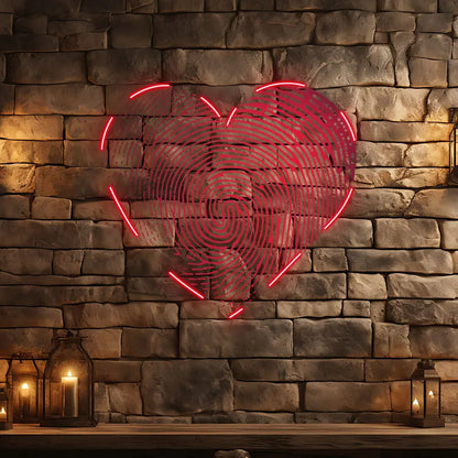 Red Fingerprint Heart Neon Sign, Creative Wall Hanging Neon Light, Whimsical Wedding Decor Light