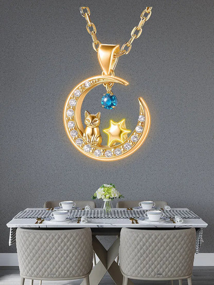 Charming Cat Star Moon Diamond Necklace Neon Sign, Creative Wall Hanging Neon Light, Perfect Decor Light