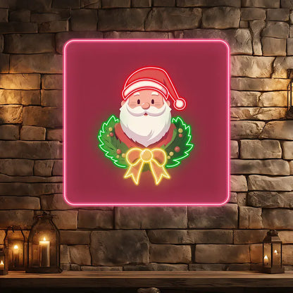 Santa Claus Neon Wreath Poster – Glowing Santa with Neon Wreath Design, Perfect for Festive Home or Office Christmas Decorations