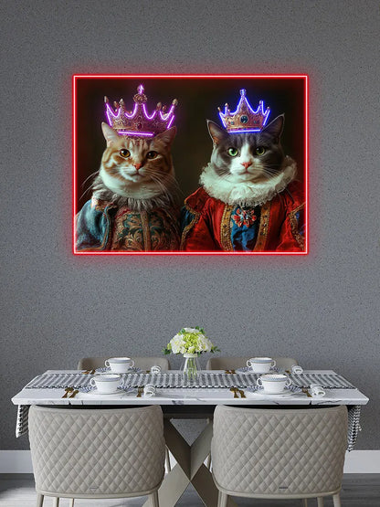 Cat King And Queen Wearing Purple Crowns Custom Neon Sign, Personalized LED Sign Light, Creative Gift Neon Light For Home Decor
