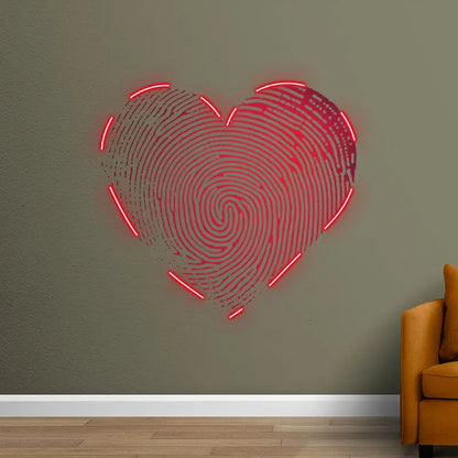 Red Fingerprint Heart Neon Sign, Creative Wall Hanging Neon Light, Whimsical Wedding Decor Light