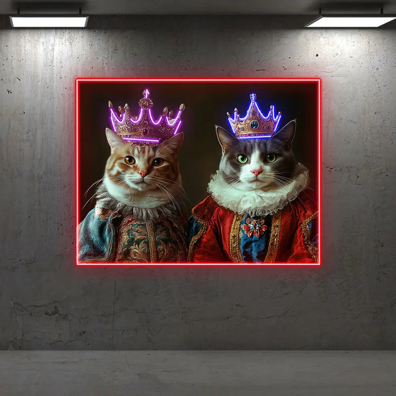 Cat King And Queen Wearing Purple Crowns Custom Neon Sign, Personalized LED Sign Light, Creative Gift Neon Light For Home Decor