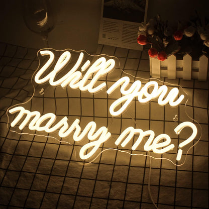 Will You Marry Me Neon Sign - Romantic LED Proposal Light for Engagement, Wedding Decor, Marry Me Backdrop Sign