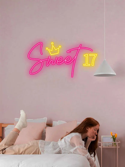 Toysign Neon Light, Sweet 17 Neon Sign – LED Birthday Wall Art for Teens, Perfect Decoration for Birthday Party, Bedroom & Gift