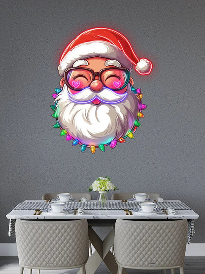 Santa Claus With Small Light Bulbs Neon Sign, LED Wall Light, Custom Neon Sign Light, Creative Neon Light For Christmas Decor