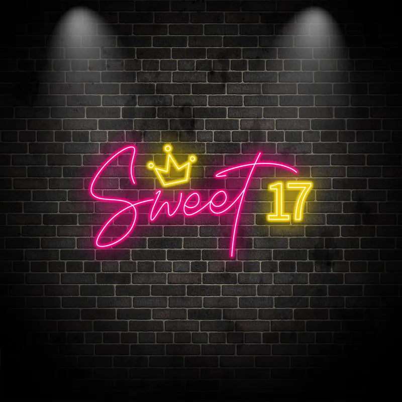 Toysign Neon Light, Sweet 17 Neon Sign – LED Birthday Wall Art for Teens, Perfect Decoration for Birthday Party, Bedroom & Gift