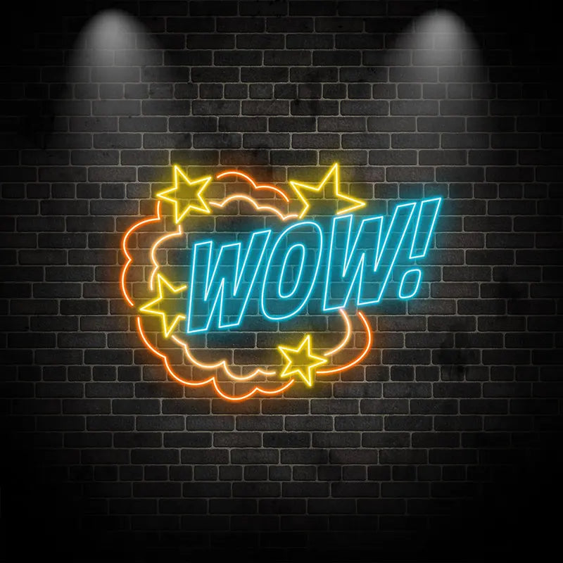 Toysign Custom Text Neon Sign, WOW! Neon Sign with Starburst – Colorful LED Sign for Kids Rooms, Playrooms and Party Decorations