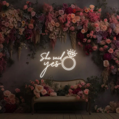 She Said Yes Neon Ring Sign, Custom Wedding Neon Sign LED Marriage Proposal Wall Decor Engagement Party Welcome Signage, Gift For Her