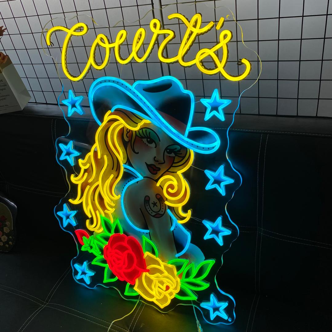 Vibrant Customizable LED Neon Sign,Cowgirl - Themed Neon Light, Personalized Branding Neon, Ideal for Western Style Bars