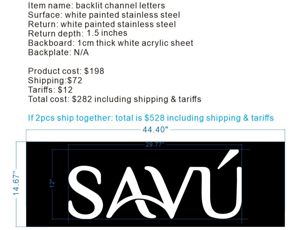 SAVU backlit channel letters sign *2pcs