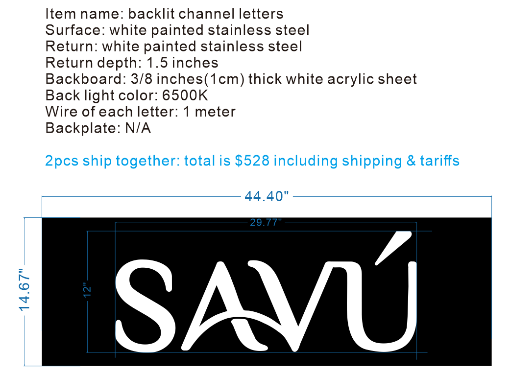 SAVU backlit channel letters sign *2pcs